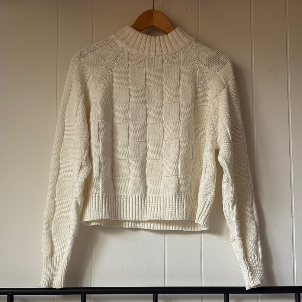 EUC Curator SF Handmade Cream Chunky Knit Sweater Checkerboard Knit Sweater M/L